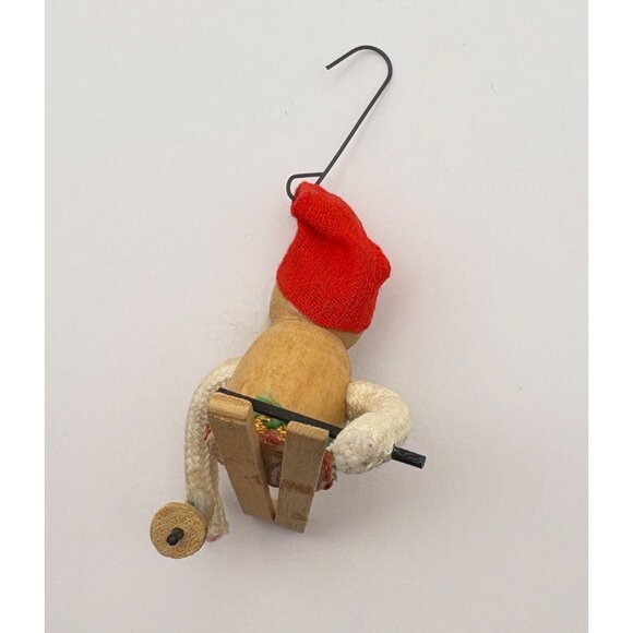 Vintage Wooden Christmas Tree Ornament Santa Claus Skier - Picture 5 of 7
